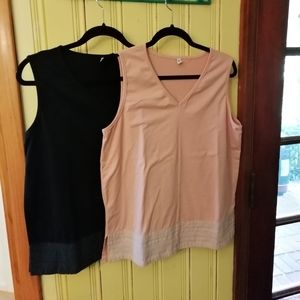 MISSLOOK Two Basic V-Neck Cotton Blend Tanks, L